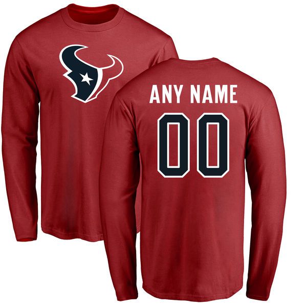 Men Houston Texans NFL Pro Line Red Personalized Name  Number Logo Long Sleeve T-Shirt->->Sports Accessory